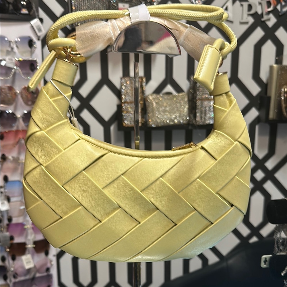 Elegant Woven Leather Bag - Yellow